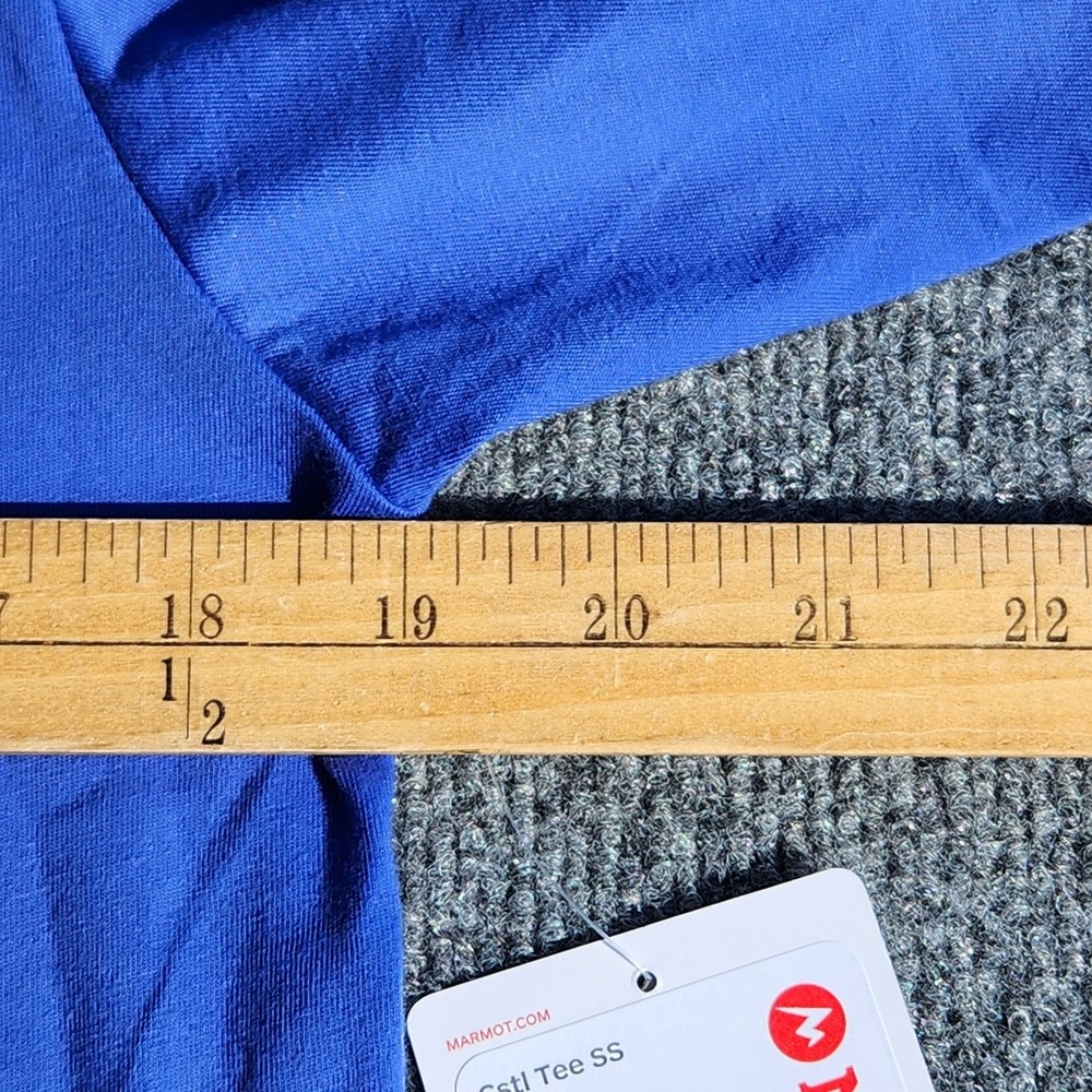 Marmot Mountain Works Mens Tee T Shirt Trail Blue Short Sleeve Graphic logo sz S - Picture 7 of 8